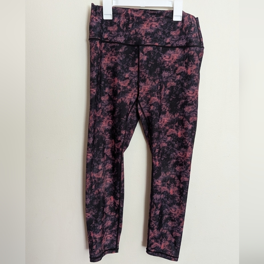 Zyia Diamond Dye Cropped Leggings Pink & Black High Waist 24" Inseam Gym Size 12